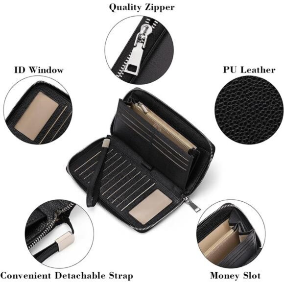 New Womens Wallet RFID Blocking Leather Zip Around Wallet Large Capacity - Picture 6 of 6